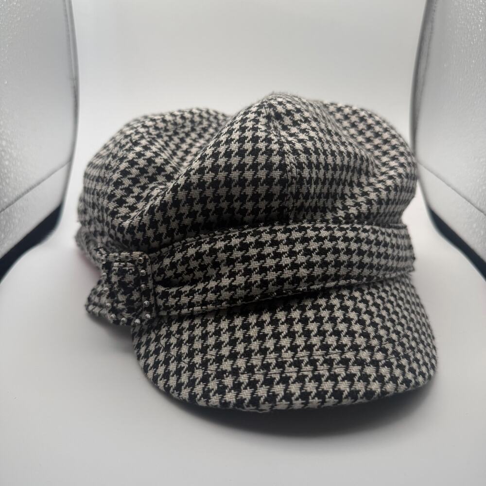 Limited Too Houndstooth Newsboy Hat Rhinestone Buckle Y2K Wool Blend